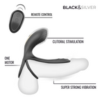 BLACK &amp; SILVER - ANEL VIBRATÓRIO RECARREGÁVEL RIPLEY PRETO E PRATEADO COM CONTROLE REMOTO