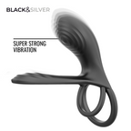 BLACK &amp; SILVER - ANEL VIBRATÓRIO RECARREGÁVEL RIPLEY PRETO E PRATEADO COM CONTROLE REMOTO