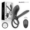 BLACK &amp; SILVER - ANEL VIBRATÓRIO RECARREGÁVEL RIPLEY PRETO E PRATEADO COM CONTROLE REMOTO