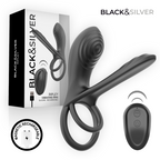 BLACK &amp; SILVER - ANEL VIBRATÓRIO RECARREGÁVEL RIPLEY PRETO E PRATEADO COM CONTROLE REMOTO