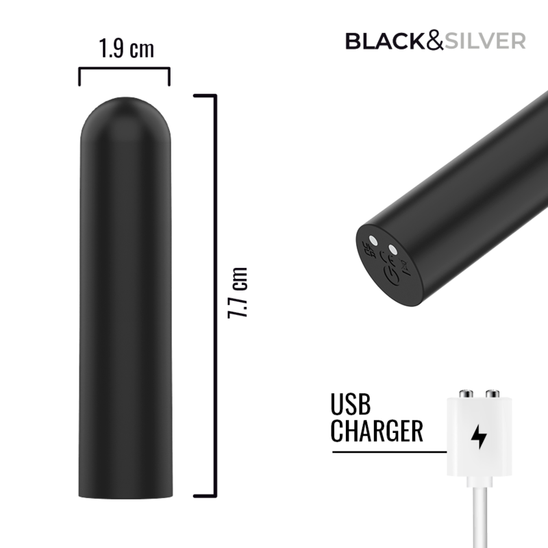 BLACK &amp; SILVER - JACOB VIBRATÓRIO BULLET RECARREGÁVEL POR USB PRETO