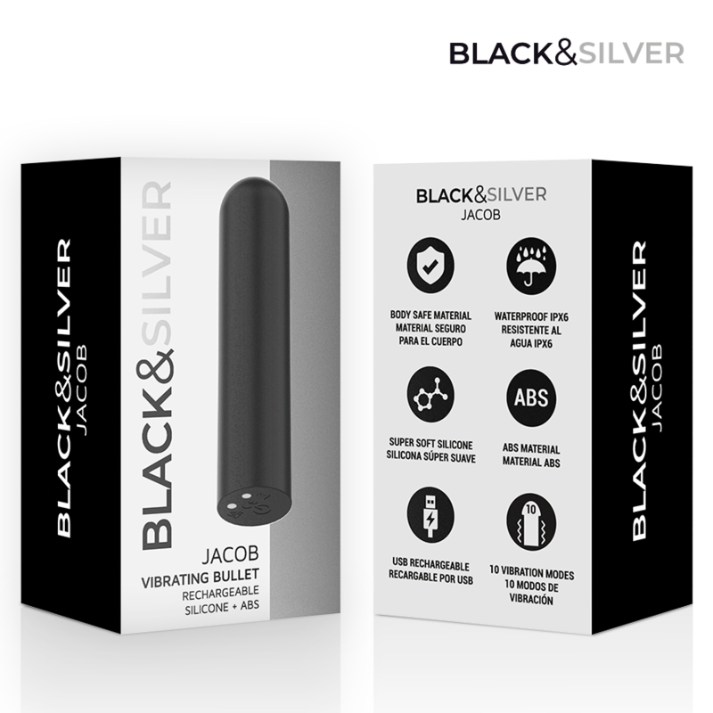 BLACK &amp; SILVER - JACOB VIBRATÓRIO BULLET RECARREGÁVEL POR USB PRETO