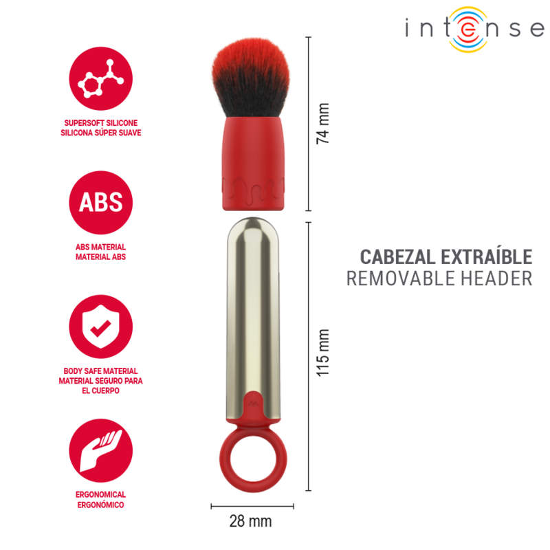 INTENSE - PINCEL DE MAQUIAGEM VIBRATÓRIO RECARREGÁVEL USB TOM, VERMELHO