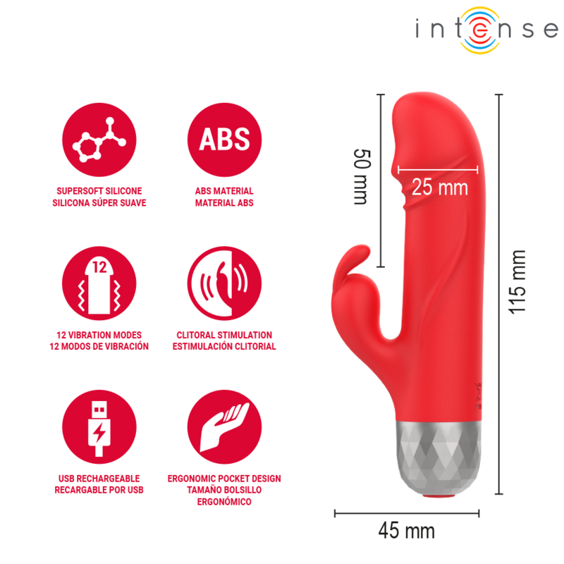 INTENSE - MIKE MINI VIBRADOR COELHO RECARREGÁVEL USB VERMELHO