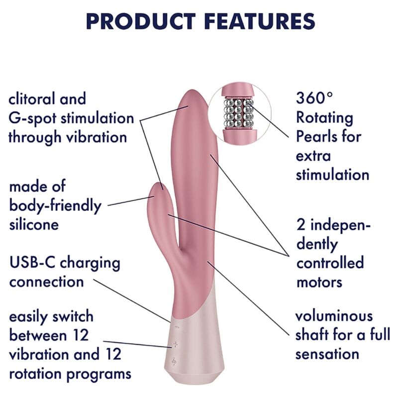 SATISFYER - PEARL BUNNY 1 VIBRADOR COELHO COM PÉROLAS GIRATÓRIAS TERRACOTA