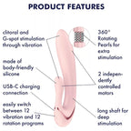 SATISFYER - PEARL BUNNY 3 VIBRADOR COELHO COM PÉROLAS GIRATÓRIAS ROSA CLARO