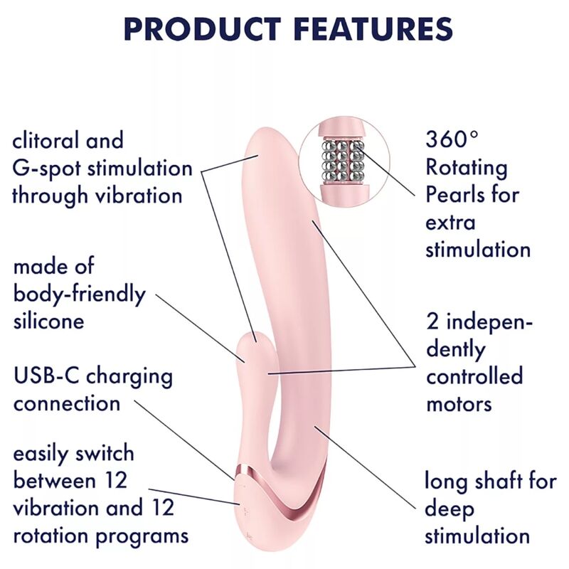SATISFYER - PEARL BUNNY 3 VIBRADOR COELHO COM PÉROLAS GIRATÓRIAS ROSA CLARO