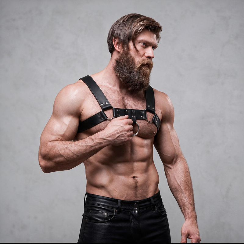 FETISH SUBMISSIVE ATTITUDE - ARNÊS DE PEITO DE COURO ECOLÓGICO MASCULINO