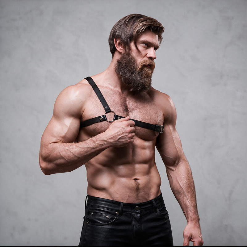 FETISH SUBMISSIVE - ATTITUDE MENS CROSSED SHOULDER ECO LEATHER ARNESS