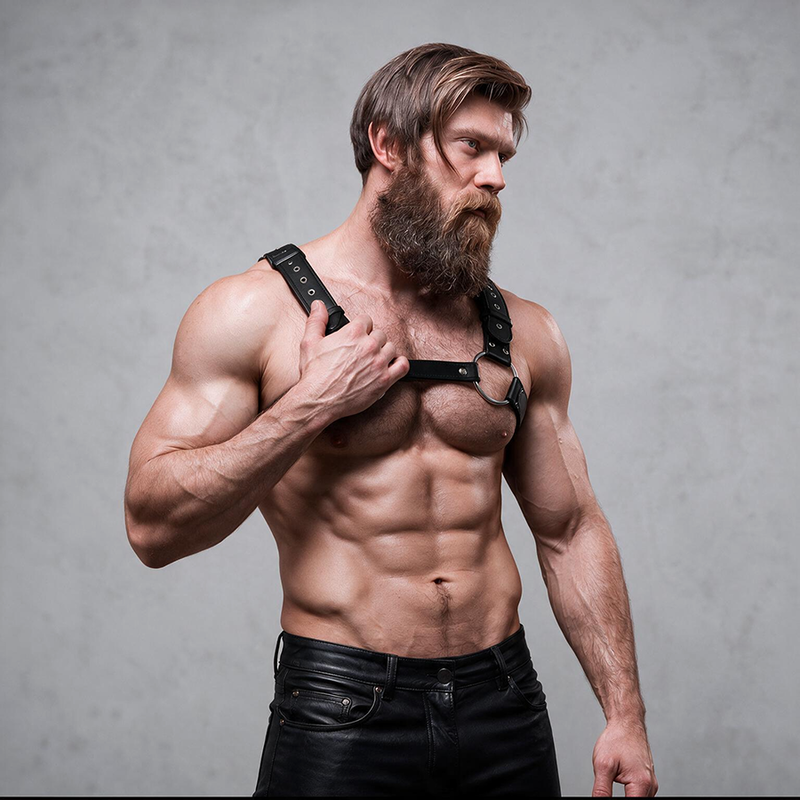 FETISH SUBMISSIVE ATTITUDE - ARNÊS DE PEITORAL DE COURO ECOLÓGICO MASCULINO COM TACHAS