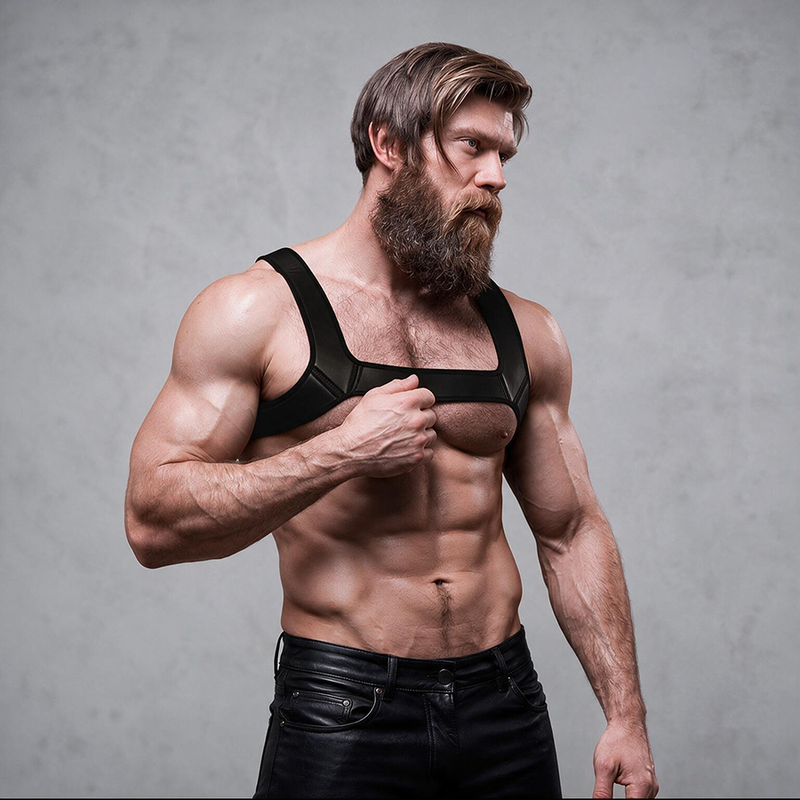FETISH SUBMISSIVE ATTITUDE - ARNÊS DE PEITO DE NEOPRENE PARA HOMENS TAMANHO L