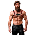 FETISH SUBMISSIVE ATTITUDE - ARNÊS DE PEITORAL DE COURO ECOLÓGICO MASCULINO PRETO/VERMELHO