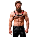 FETISH SUBMISSIVE ATTITUDE - ARNÊS DE PEITORAL DE COURO ECOLÓGICO MASCULINO PRETO/VERMELHO
