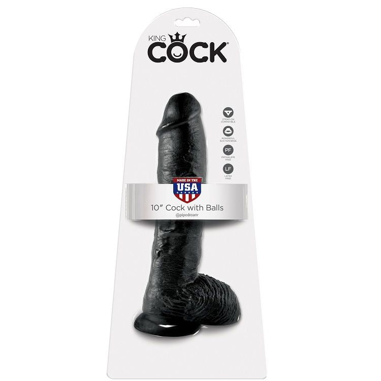KING COCK - DILDO PRETO COM BOLAS 25.4 CM