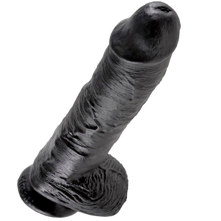 KING COCK - DILDO PRETO COM BOLAS 25.4 CM