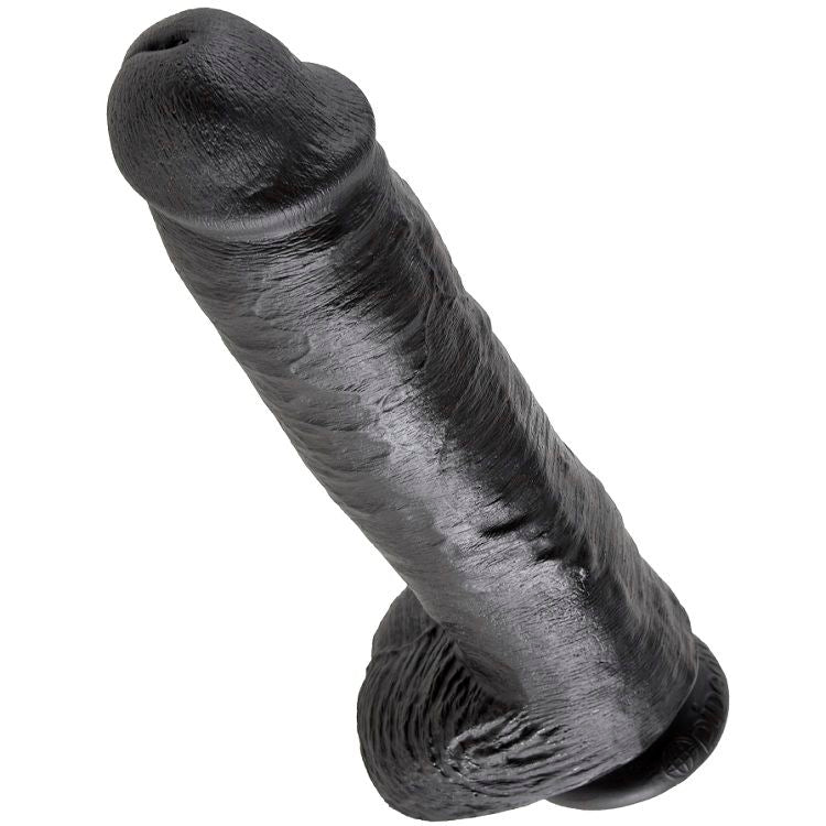 KING COCK - DILDO PRETO COM BOLAS 28 CM